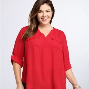 Torrid Women’s Blouse Shirt Georgette Pockets V-Neck‎ Polyester Red Size 4X
